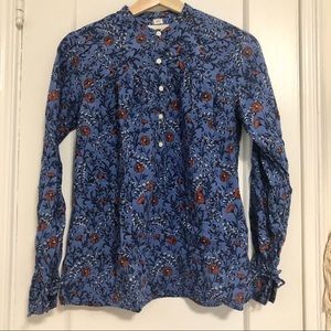 LOFT blue floral blouse button down top size XS